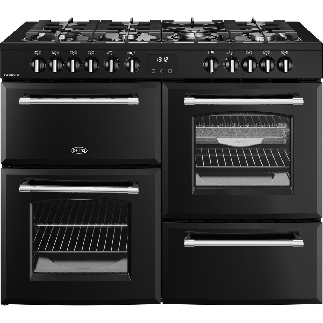Belling Farmhouse 110DF 110cm wide Dual Fuel Range Cooker with Gas Hob - Black[444411838_BK]