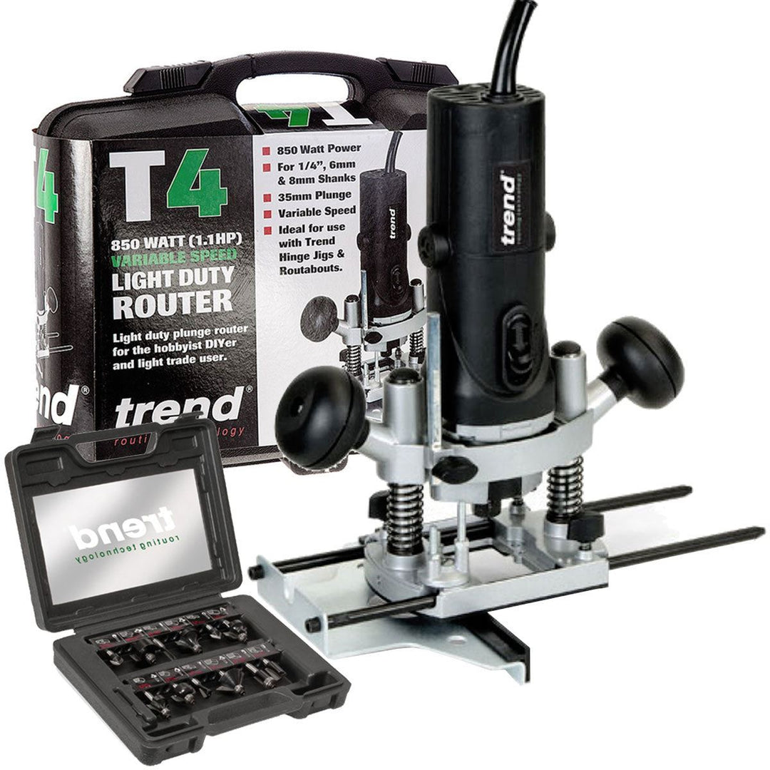 Trend T4ELK 1/4" Variable Speed Router 110V 850W with 12 Piece Cutter Set