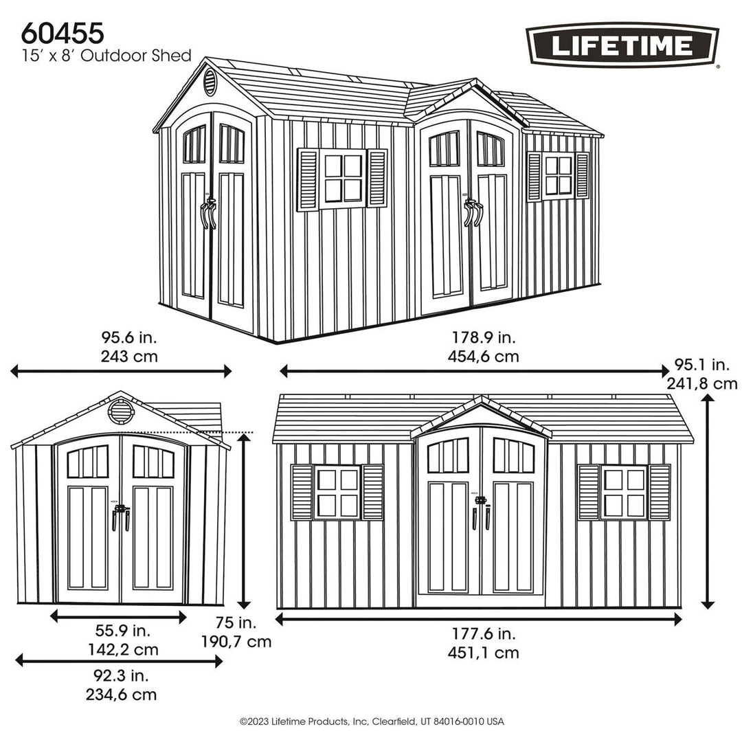 Lifetime 15ft x 8ft (4.6 x 2.4m) Dual Entry Storage Shed - Model 60455