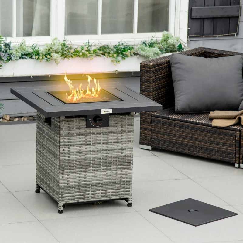 Outsunny Outdoor PE Rattan Gas Fire Pit Table -...
