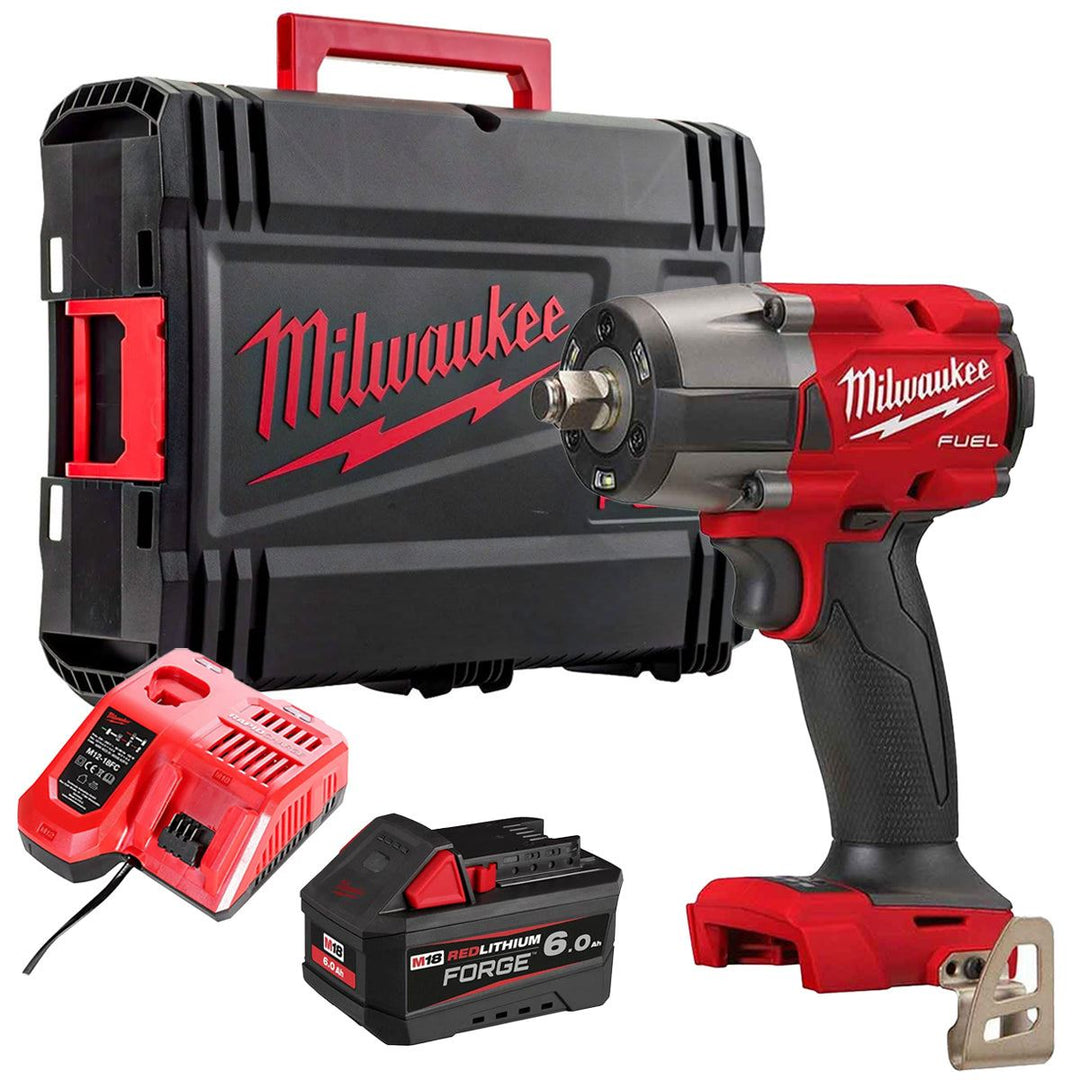 Milwaukee M18FMTIW2F12-0X 18V Fuel Brushless 1/2" Impact Wrench with 1 x 6.0Ah Battery Charger &amp; Case