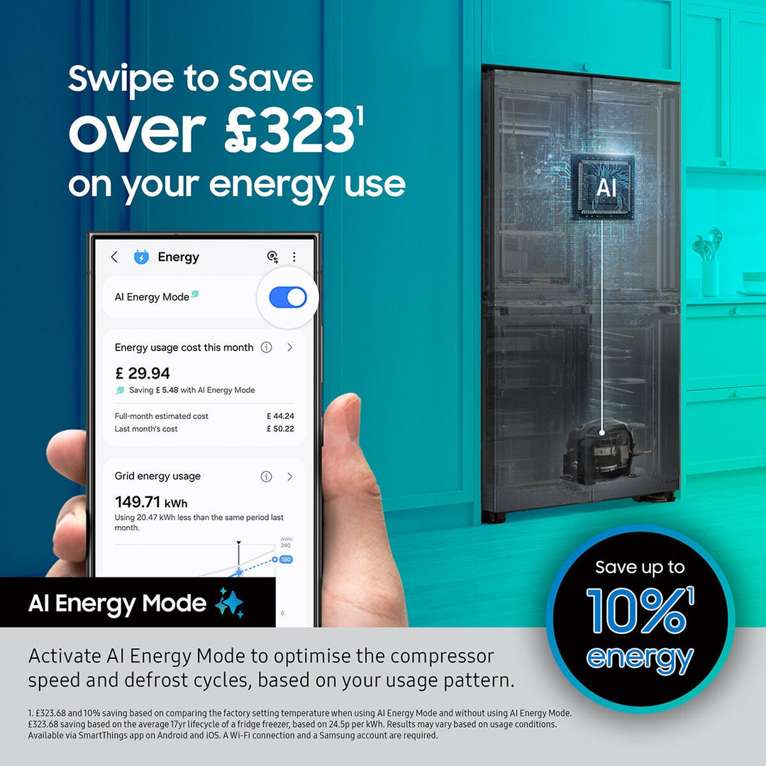 Samsung Series 9 SpaceMax RF65DG960EB1EU 646L Smart Multi Door Fridge Freezer, E Rated in Black
