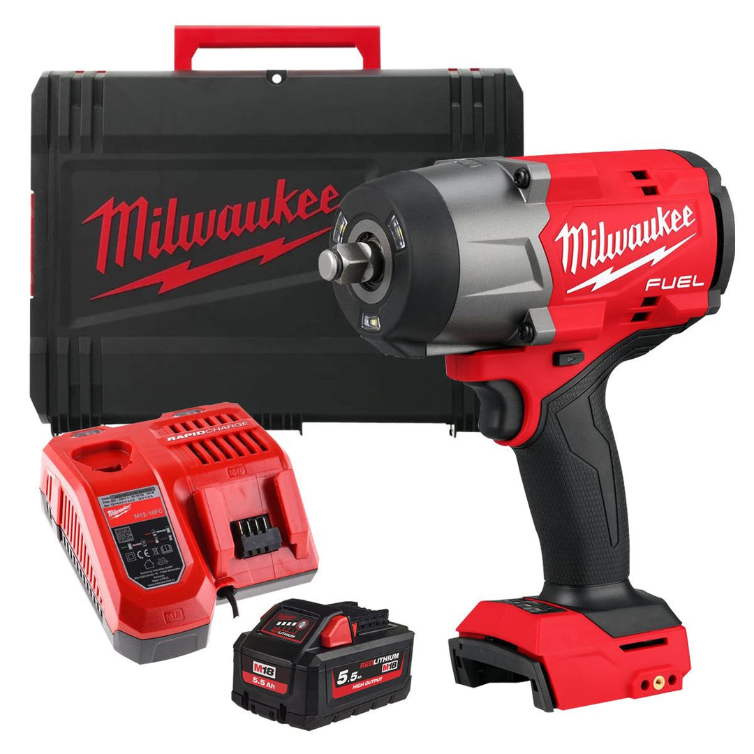 Milwaukee M18FHIW2F12-0X 18V Fuel Brushless 1/2" High Torque Impact Wrench with 1 x 5.5Ah Battery Charger &amp; Case