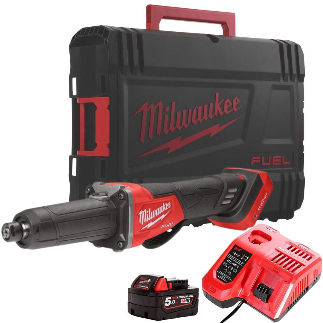 Milwaukee M18FDGROVPDB-0X M18 FUEL 18V Brushless Braking Die Grinder with 1 x 5.0Ah Battery Charger &amp; Case