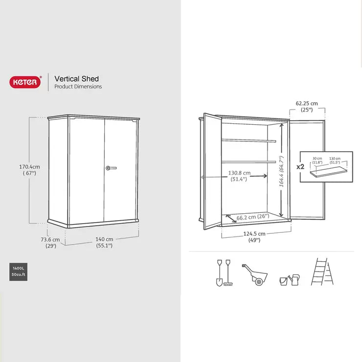 Keter Storm Grey Signature Alto 4ft 6" x 2ft 4" (1.4 x 0.7m) 1,415 Litre Vertical Storage Shed with Shelves
