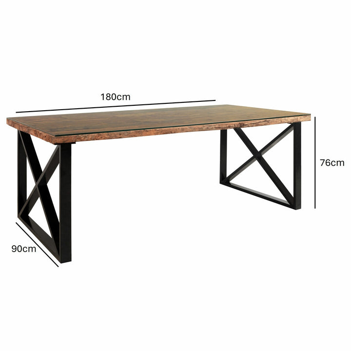 Indus Valley Porto Reclaimed Sleeper Wood Dining Table + 6 Grey Chairs