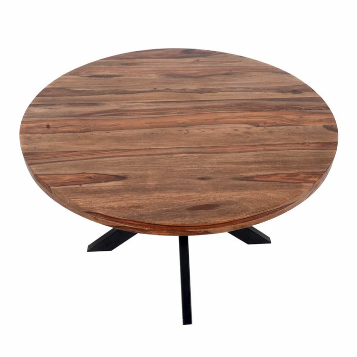 Indus Valley Henley Round Wooden Dining Table + 4 Grey Chairs