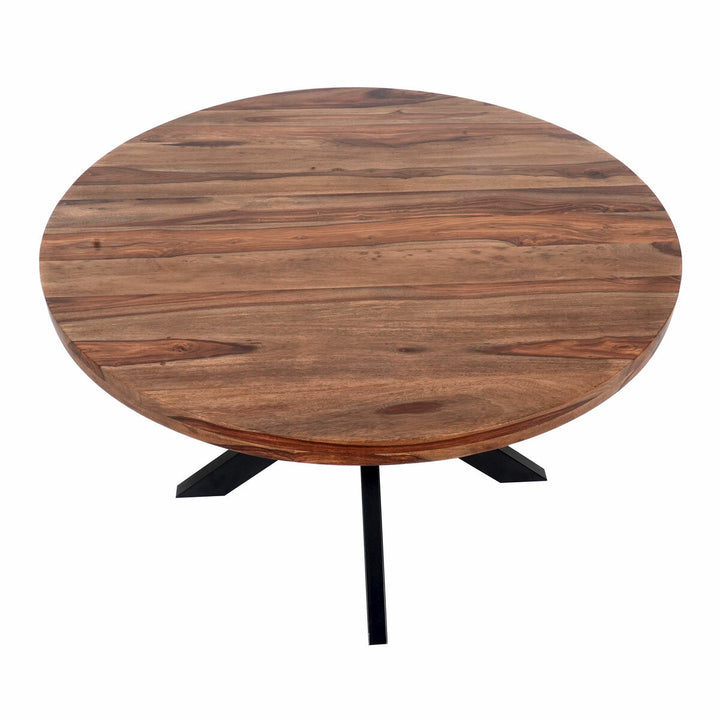 Indus Valley Henley Round Wooden Dining Table + 4 Brown Chairs