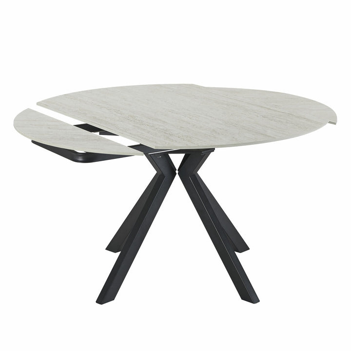 Indus Valley Cavella Round Ceramic Extending Dining Table + 4 Beige Chairs