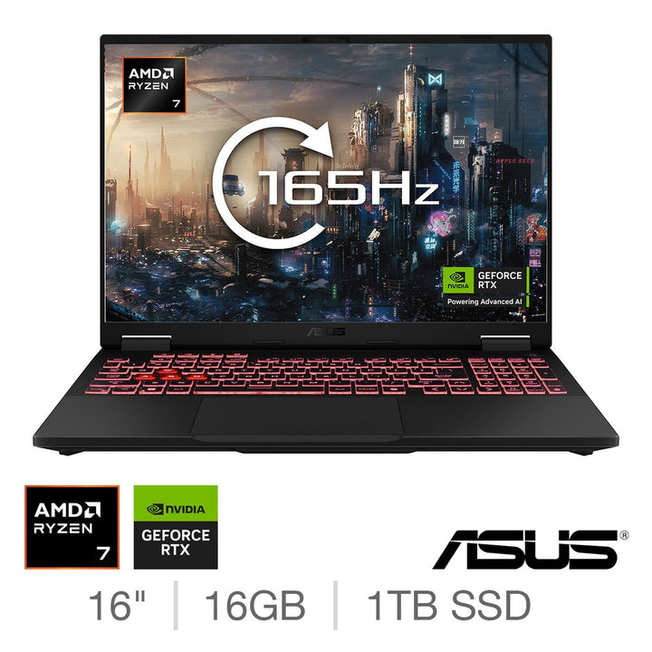 ASUS TUF A16, AMD Ryzen 7, 16GB RAM, 1TB SSD, NVIDIA GeForce RTX 5060, 16 Inch Gaming Laptop, FA608UM-RV010W