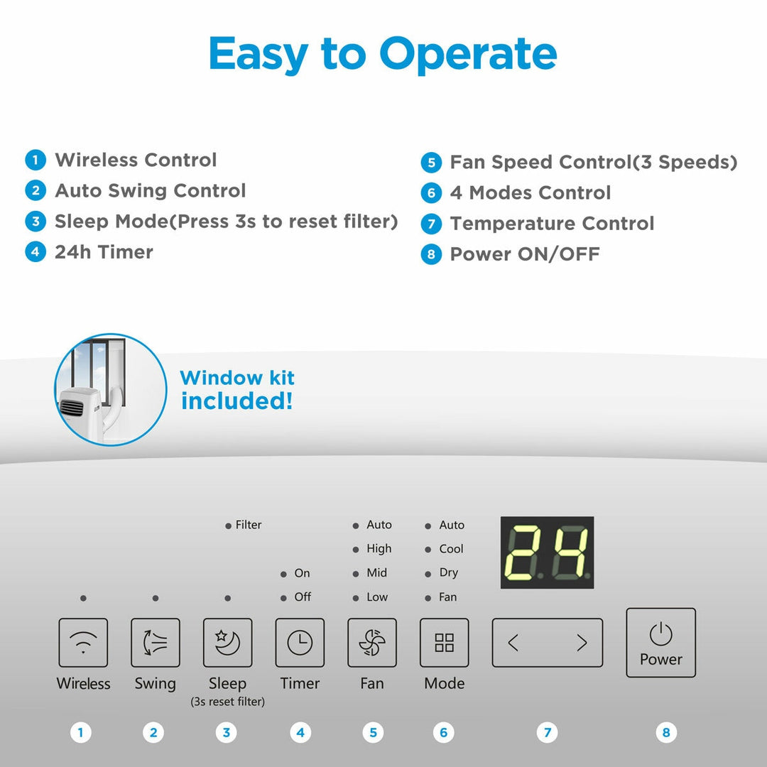 Midea 9K BTU Portable Air Conditioner with Remote Control and WiFi Function, MPPFA1