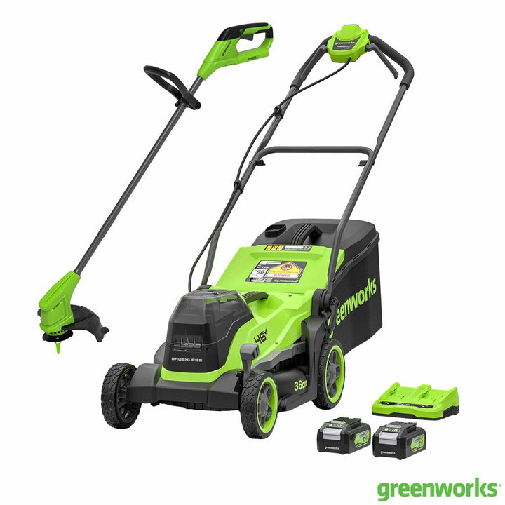 Greenworks 48V 36cm Cordless Lawn Mower &amp; 24V 25cm Line Trimmer Bundle