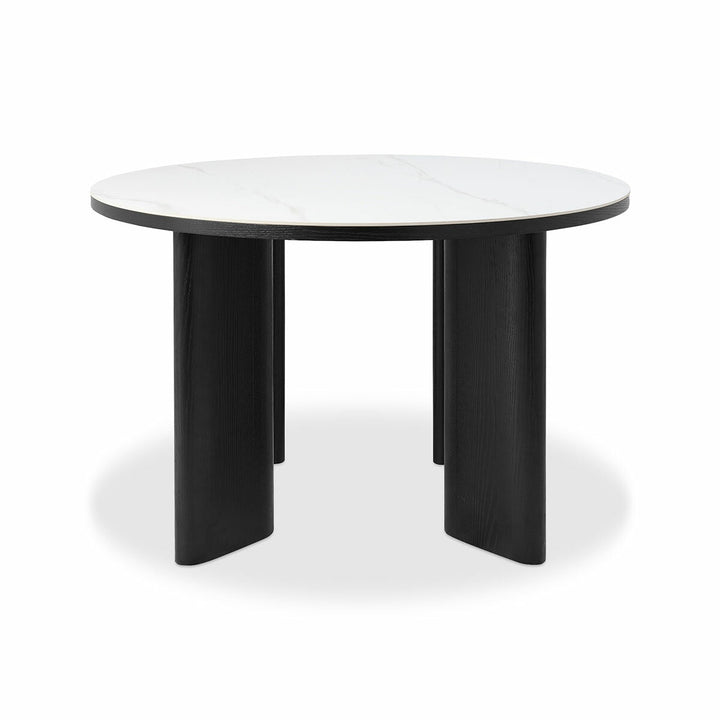 Bentley Designs Alisa Round Sintered Stone Dining Table + 4 Grey Chairs