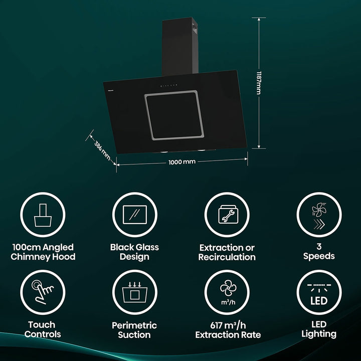 Hisense Hi6 CH10IN14BBUK 100cm Chimney Cooker Hood, A Rated in Black Glass