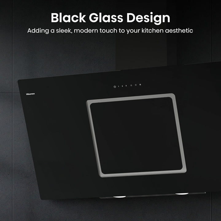 Hisense Hi6 CH10IN14BBUK 100cm Chimney Cooker Hood, A Rated in Black Glass