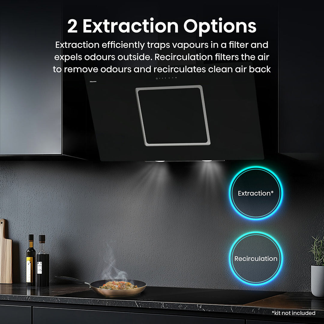 Hisense Hi6 CH10IN14BBUK 100cm Chimney Cooker Hood, A Rated in Black Glass