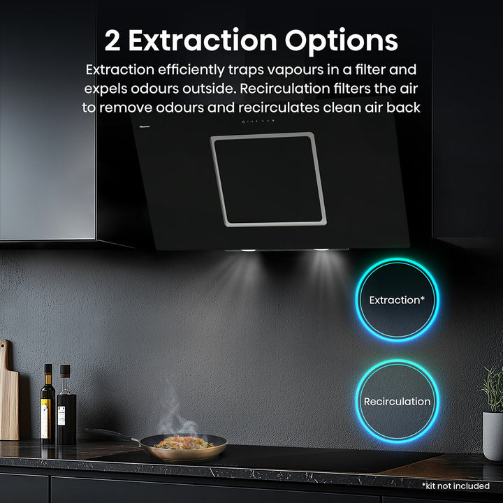 Hisense Hi6 CH10IN14BBUK 100cm Chimney Cooker Hood, A Rated in Black Glass