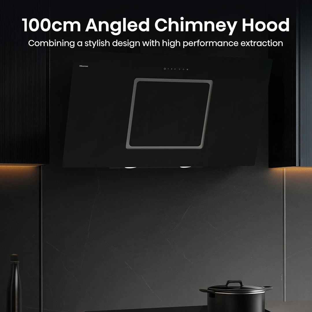 Hisense Hi6 CH10IN14BBUK 100cm Chimney Cooker Hood, A Rated in Black Glass