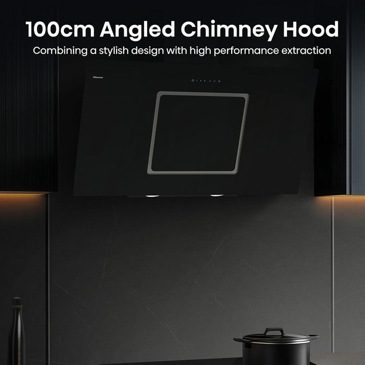 Hisense Hi6 CH10IN14BBUK 100cm Chimney Cooker Hood, A Rated in Black Glass