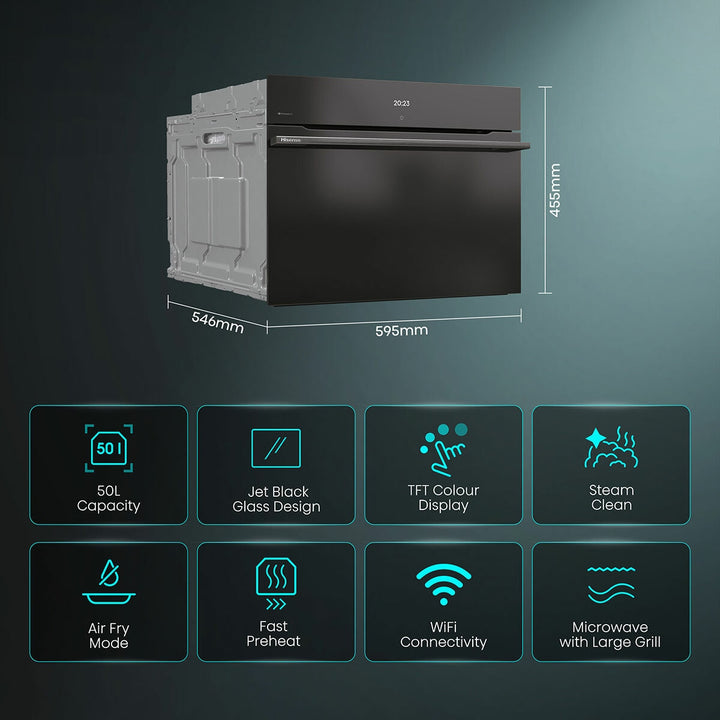 Hisense Hi8 BlackLine BIM4AH8UKWF Built In Electric Single Oven with Microwave, in Jet Black