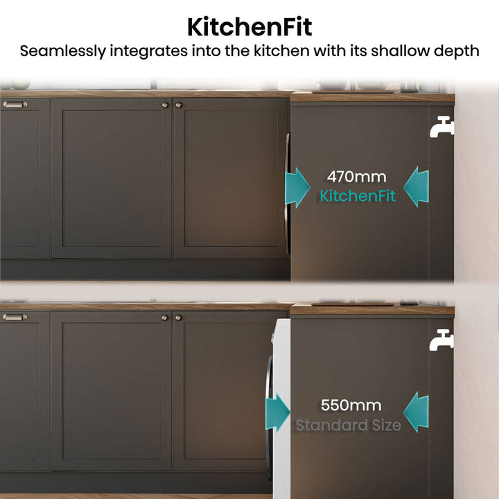 Hisense KitchenFit 5i Series WF5I9043BWFS, 9kg Washing Machine, A Rated in White