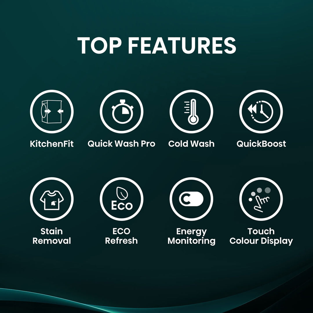 Hisense KitchenFit 5i Series WF5I9043BWFS, 9kg Washing Machine, A Rated in White