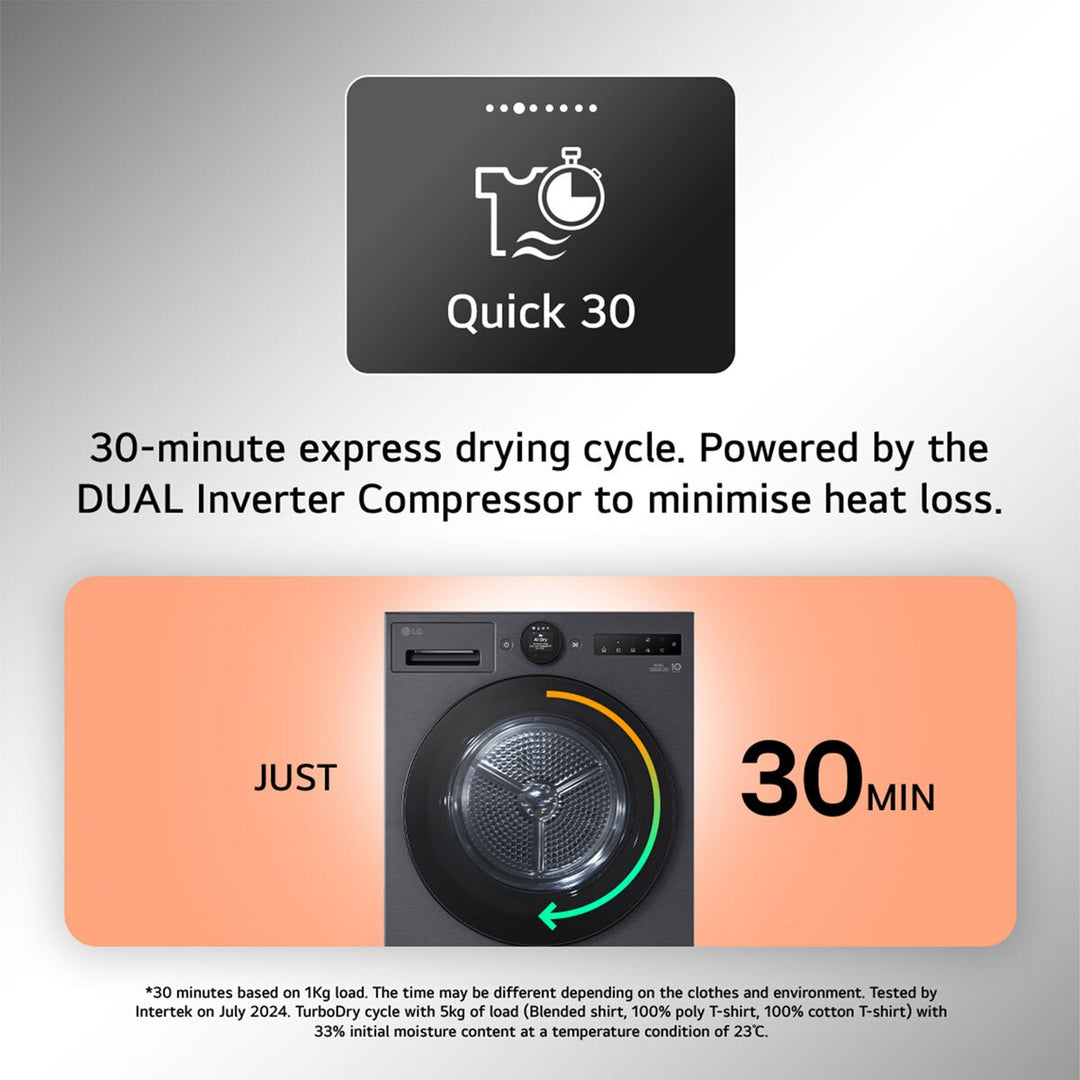 LG RHX7010TWB, 10kg Heat Pump Tumble Dryer, A+++ Rated in White