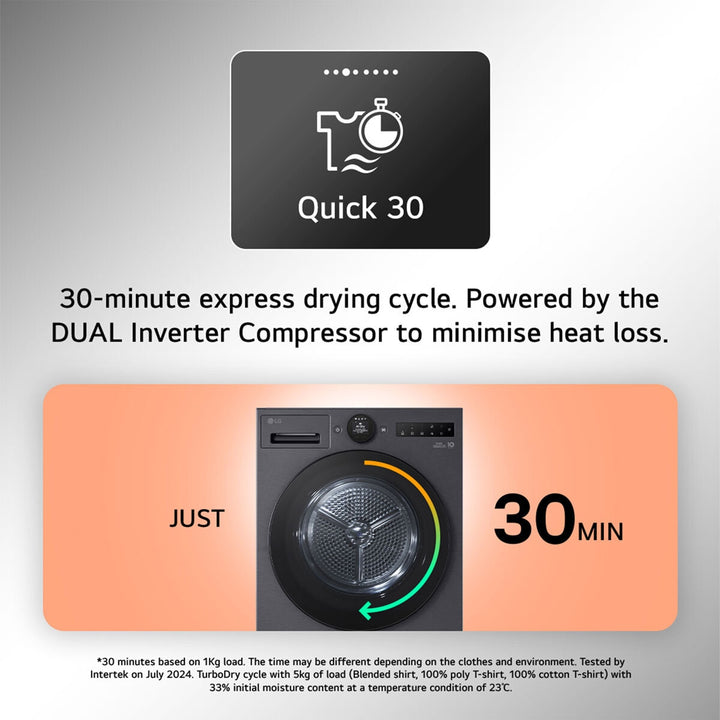 LG RHX7010TWB, 10kg Heat Pump Tumble Dryer, A+++ Rated in White