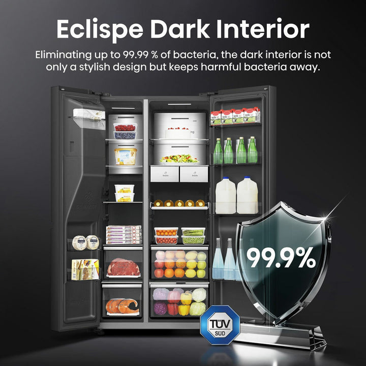Hisense PureFlat Eclipse RS9P628GPFE, Plumbed Side By Side Fridge Freezer, E Rated In Dark Steel