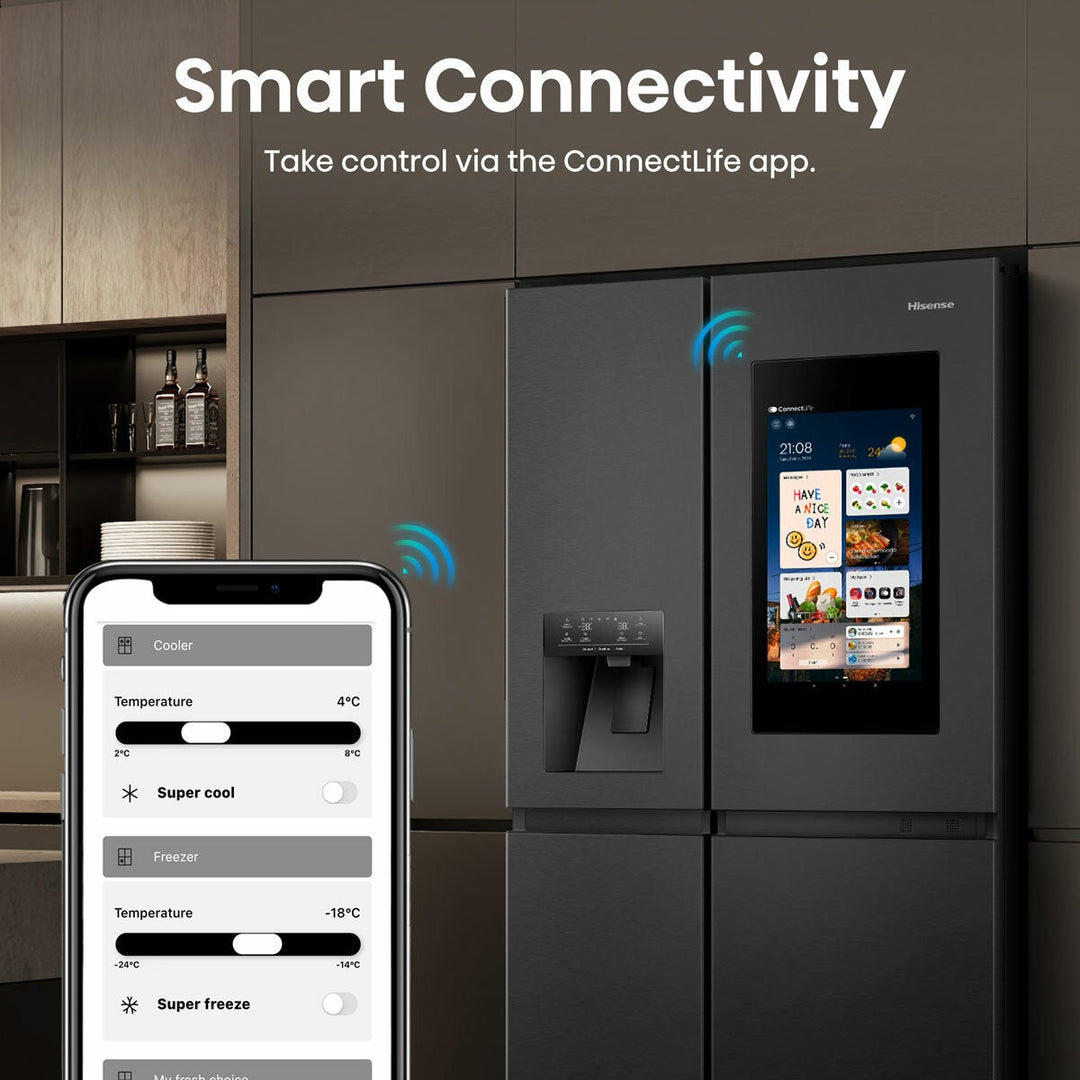 Hisense PureFlat Eclipse RS9P628GPFE, Plumbed Side By Side Fridge Freezer, E Rated In Dark Steel