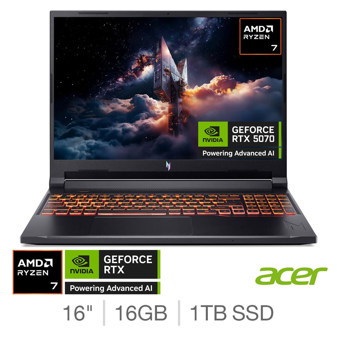Acer Nitro V16 AI, AMD Ryzen 7, 16GB RAM, 1TB SSD, NVIDIA GeForce RTX 5070, 16 Inch Gaming Laptop, NH.QYYEK.002
