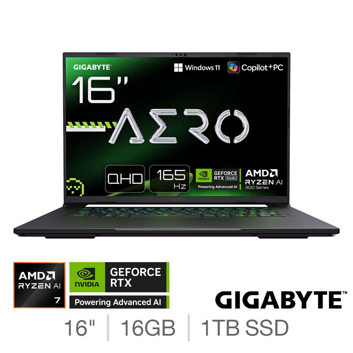 Gigabyte AERO X16 Copilot+ PC, AMD Ryzen AI 7, 16GB RAM, 1TB SSD, NVIDIA GeForce RTX 5060, 16 inch Gaming Laptop, 1VH93UKC94AH