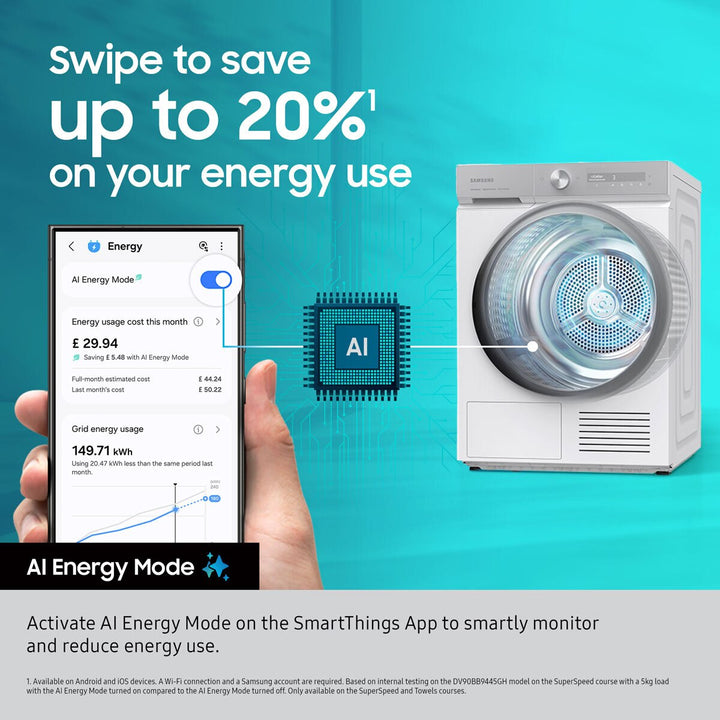 Samsung DV90F09F4SU1 9kg Heat Pump Dryer, A+++ Rated in Dark Steel
