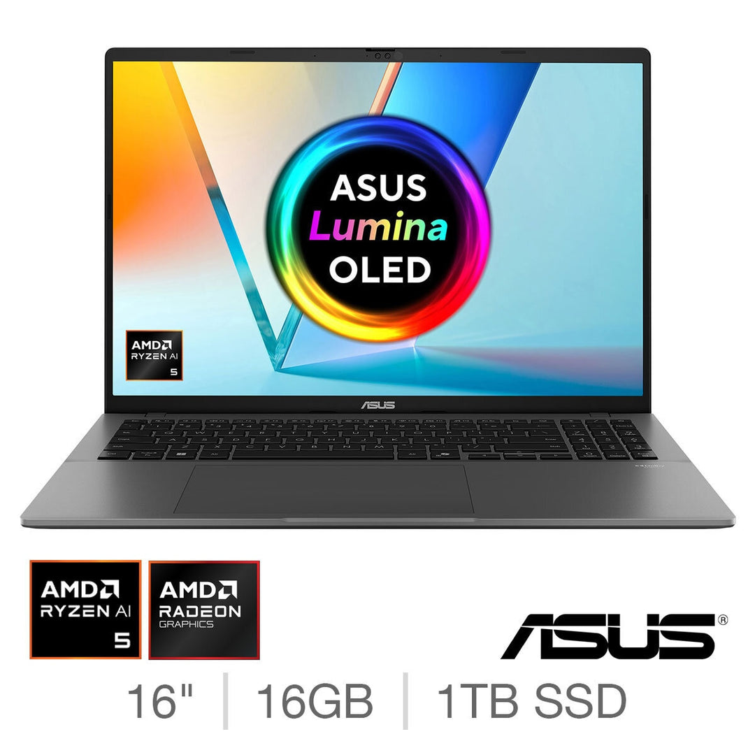 ASUS Vivobook S, AMD Ryzen AI 5, 16GB RAM, 1TB SSD, 16 Inch OLED Laptop, M3607KA-SH038W