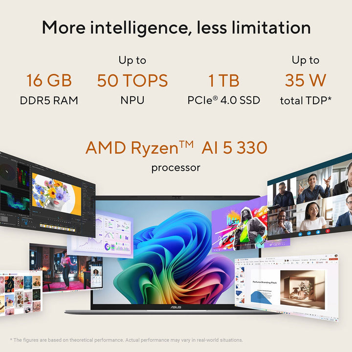 ASUS Vivobook S, AMD Ryzen AI 5, 16GB RAM, 1TB SSD, 16 Inch OLED Laptop, M3607KA-SH038W