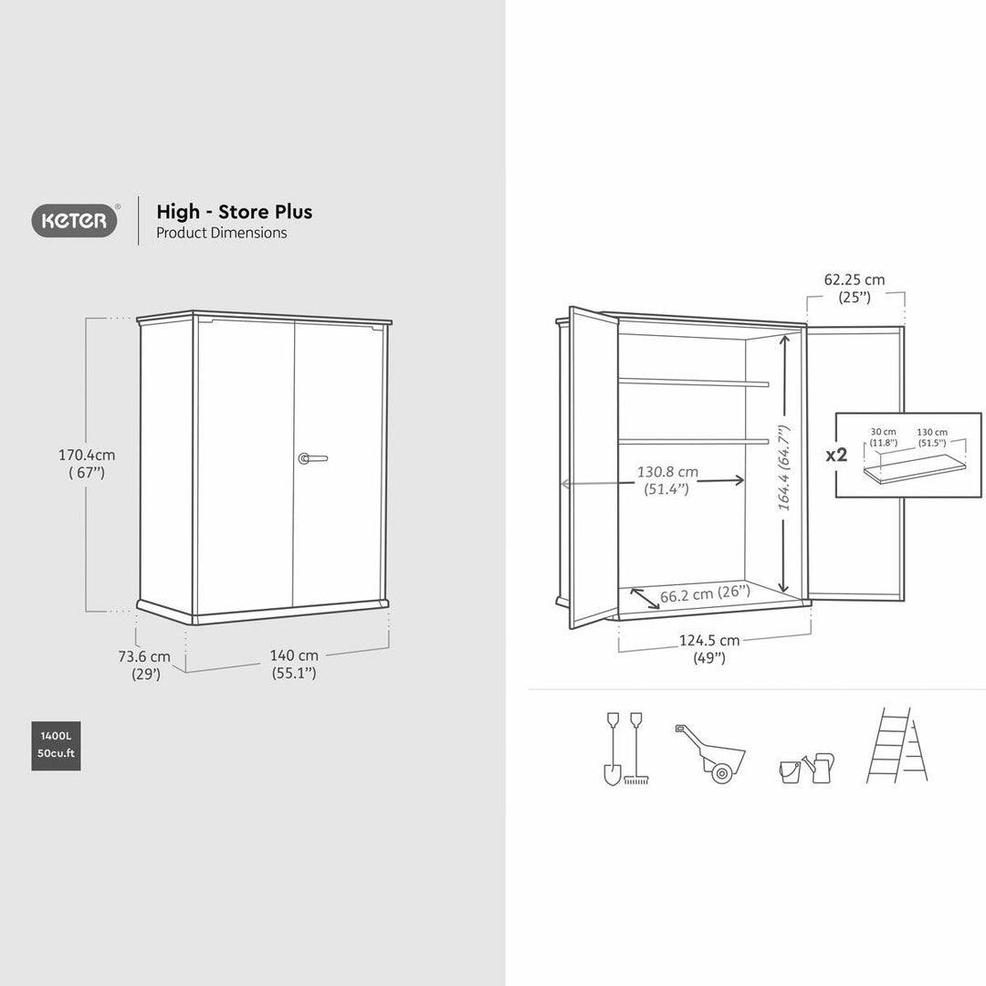Keter Rosewood 4ft 6" x 2ft 4" (1.4 x 0.7m) 1,415 Litre Vertical Storage Shed with Shelves