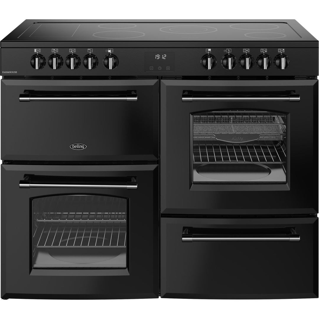 Belling Farmhouse 110E 110cm wide Electric Range Cooker with Ceramic Hob - Black[444411835_BK]