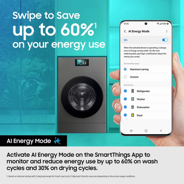 Samsung Series 9 Large Capacity WD18DB8995BZT1 18kg / 11kg Washer Dryer, A Rated in Dark Steel