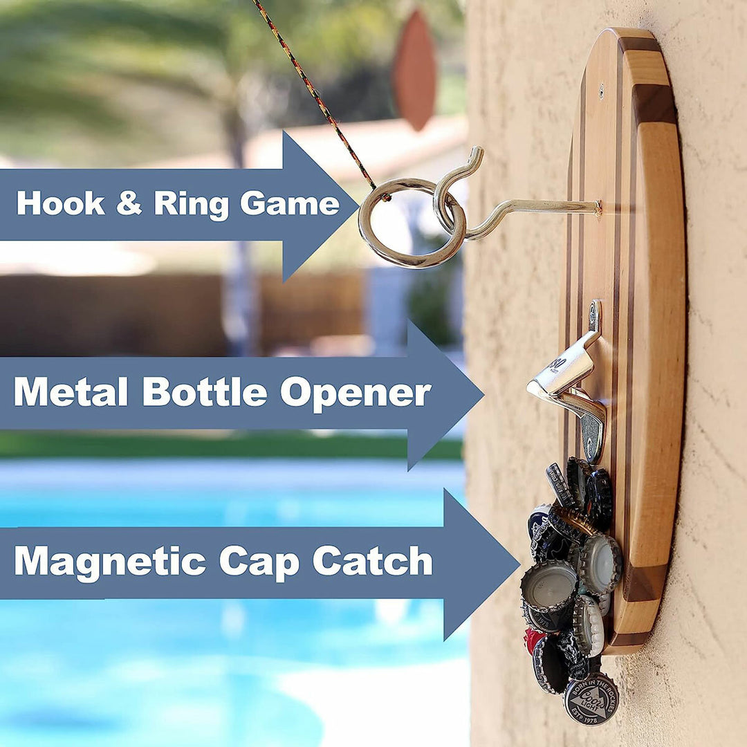 Vivere Hook and Ring Game with Bottle Opener & Magnetic Bottle Cap Catch (2 Pack)