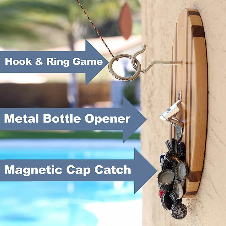 Vivere Hook and Ring Game with Bottle Opener & Magnetic Bottle Cap Catch (2 Pack)