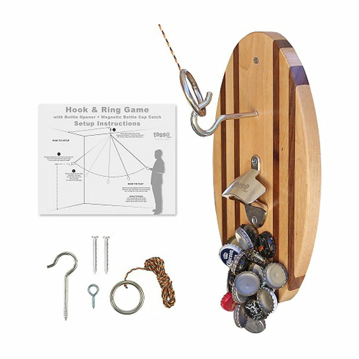 Vivere Hook and Ring Game with Bottle Opener & Magnetic Bottle Cap Catch (2 Pack)