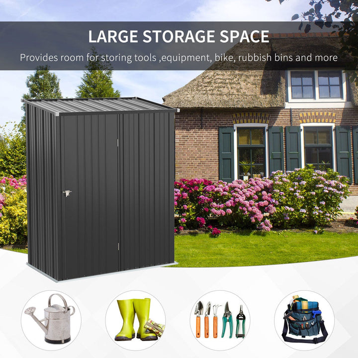 Outsunny 5ft x 3ft Outdoor Storage Shed, Garden Metal Storage Shed with Single Lockable Door - Charcoal Grey