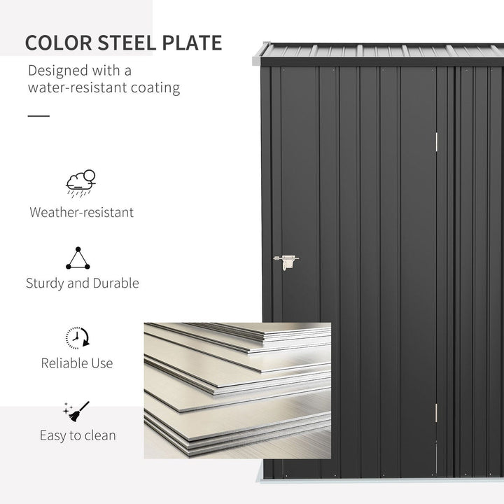 Outsunny 5ft x 3ft Outdoor Storage Shed, Garden Metal Storage Shed with Single Lockable Door - Charcoal Grey