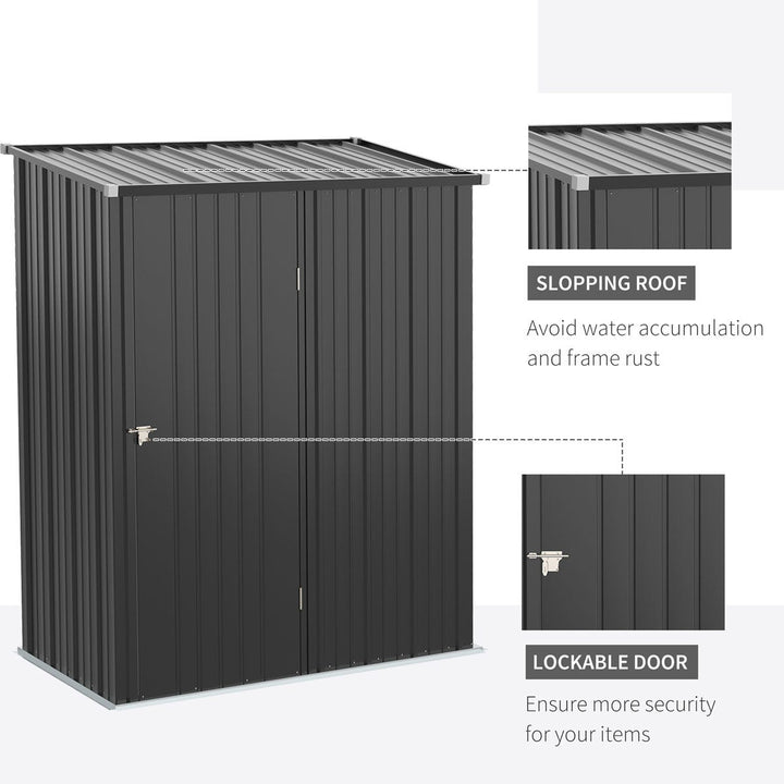 Outsunny 5ft x 3ft Outdoor Storage Shed, Garden Metal Storage Shed with Single Lockable Door - Charcoal Grey