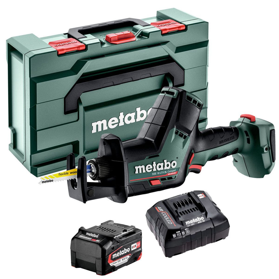 Metabo SSE 18 LTX BL Compact 18V Brushless Sabre Saw with 1 x 4.0Ah Battery Charger & Metabox