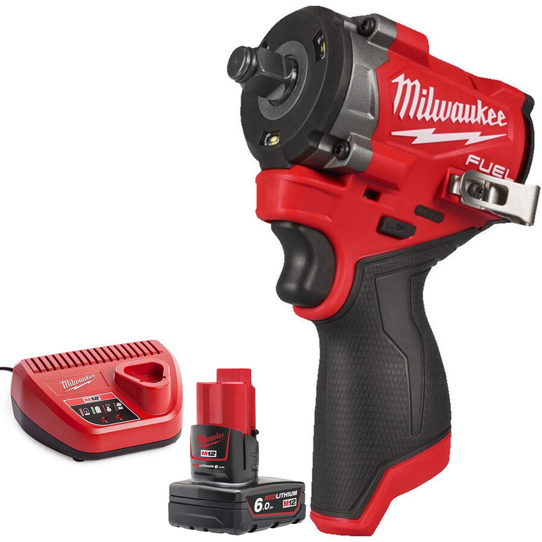 Milwaukee M12FCIWF12G3-0 12V Brushless 1/2" Compact Impact Wrench with 1 x 6.0Ah Battery &amp; Charger
