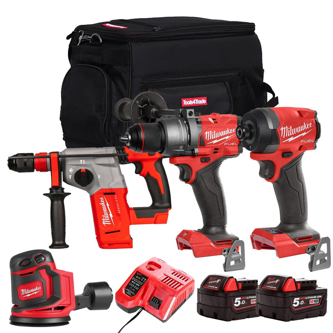 Milwaukee M18FPP13Z-502B 18V 4 Piece Power Tool Kit With 2 x 5.0Ah Batteries Charger & Bag