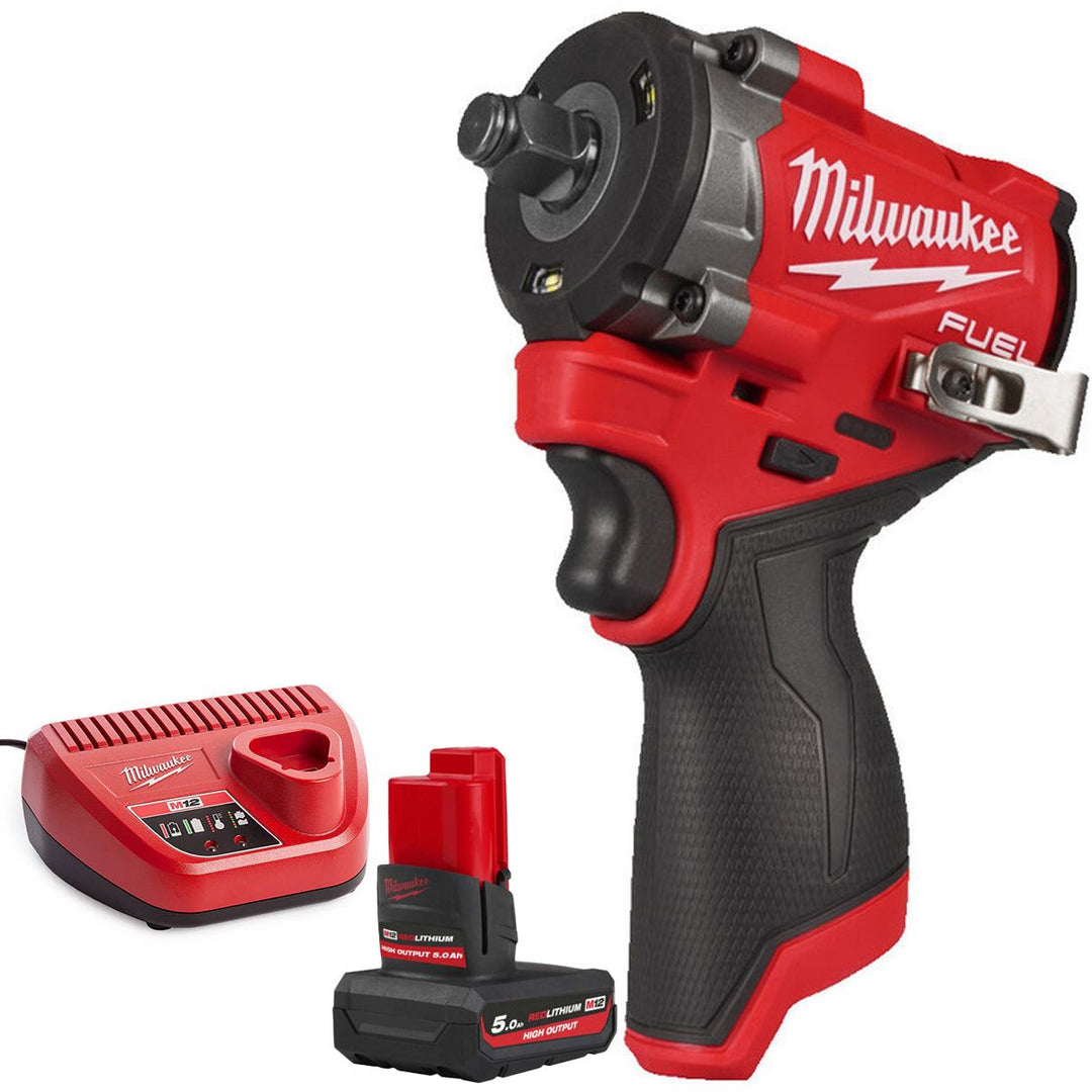 Milwaukee M12FCIWF12G3-0 12V Brushless 1/2" Compact Impact Wrench with 1 x 5.0Ah Battery &amp; Charger