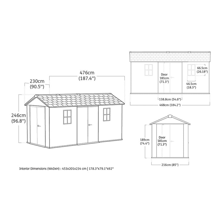 Keter Newton Plus 15ft x 7ft 5" (4.5 x 2.2m) Dual Entry Storage Shed