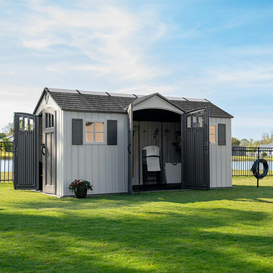Lifetime 15ft x 8ft (4.5 x 2.5m) Dual Entry Outdoor Storage Shed - Model 60410